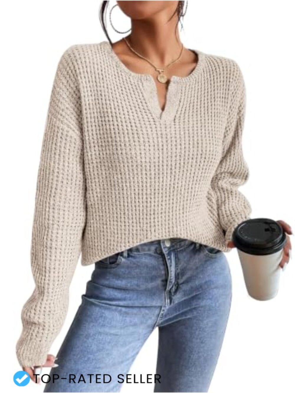 Womens V Neck Long Sleeve Pullover Sweater Lightweight Knit Top